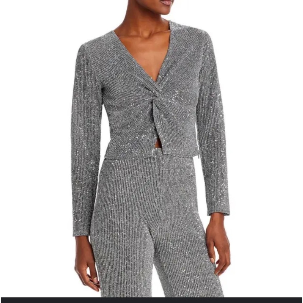 Aqua Sequined Metallic Twist Front Crop Top XL - Bloomingdale’s exclusive